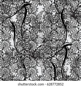 Dim floral ornament in baroque style. Dim floral seamless pattern. Damask background. Dim element on a gray background.