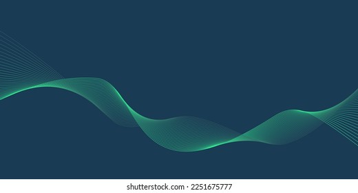 Dim Green Blue background Green wave lines Flowing waves Abstract digital equalizer sound wave Flow Line Vector illustration for tech futuristic innovation concept Dark background Graphic design Curve