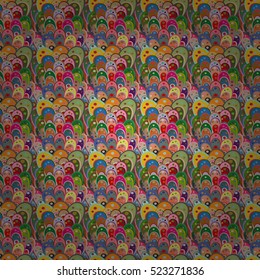 Dim new background. Green, yellow, purple and pink curls form a pattern on a white background.