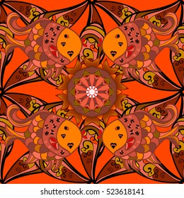 Dim orange and red petals flowers with fises. Vector.