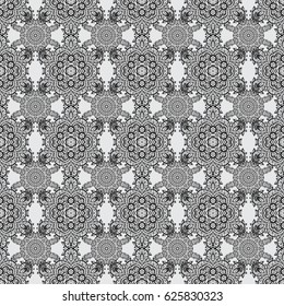 Dim pattern on gray background with dim elements. Ornate vector decoration. Seamless damask pattern background for wallpaper design in the style of Baroque.