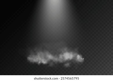 A dim spotlight casts soft beams of light through a hazy, fog-like texture against a dark background, evoking a somber and atmospheric mood, ideal for dramatic or abstract visuals.