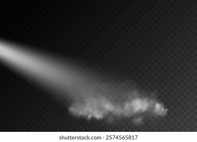 A dim spotlight casts soft beams of light through a hazy, fog-like texture against a dark background, evoking a somber and atmospheric mood, ideal for dramatic or abstract visuals.