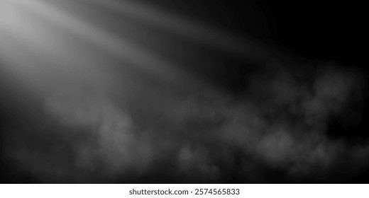 A dim spotlight casts soft beams of light through a hazy, fog-like texture against a dark background, evoking a somber and atmospheric mood, ideal for dramatic or abstract visuals.