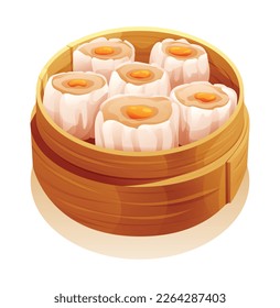 Dim Sum in einem Bambusdämpfer. Chinesische Lebensmittelvektorgrafik