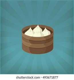 dim sum in brown bowl in Shine style background