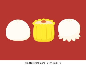 Dim sum cartoon vector. Chinese food cartoon vector. Bao or Steam bun. Siu Mai (Shumai) – Chinese steamed dumplings. Siu Mai is Chinese food