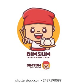 Dim sum chef cartoon mascot. suitable for culinary businesses. brand logo, sticker, cartoon identity, sticker, icon, etc.