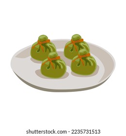 Dim sum, Chinese dishes. Vector illustration of traditional food in China. Cartoon wonton isolated on white. Chinese meals menu concept