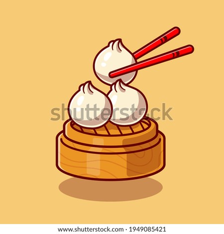 Dim Sum With Chopstick Cartoon Vector Icon Illustration. Food Object Icon Concept Isolated Premium Vector. Flat Cartoon Style
