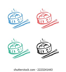 Dim Sum With Chopstick icon, dumpling logo, Chinese dumplings. Asian food icon, Hot dumplings, dimsum and chopsticks vector icons in multiple colors