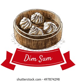 Dim sum colorful illustration. Vector illustration of Chinese cuisine.