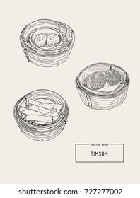 Dim sum colorful illustration. Vector illustration of Chinese cuisine.