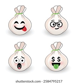 Dim sum Dumpling cute cartoon character with various expression face vector flat art Illustration