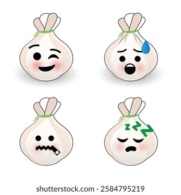 Dim sum Dumpling cute cartoon character with various expression face vector flat art Illustration