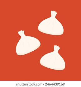 Dim sum food sets. Steamed dumplings banner template isolated on red. Asian traditional cuisine. Vector illustration in cartoon flat style. Chinese food.