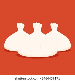 Dim sum food sets. Steamed dumplings banner template isolated on red. Asian traditional cuisine. Vector illustration in cartoon flat style. Chinese food.