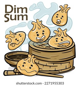 Dim Sum. Funnny cartoon character. Vector isolated background 