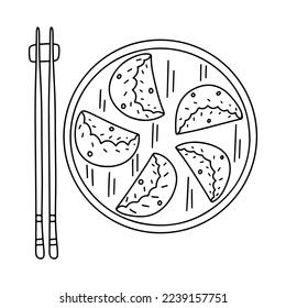 Dim Sum im handgezeichneten Doodle-Stil. asiatisches Lebensmittelelement einzeln auf weißem Hintergrund. Draufsicht.