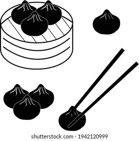 dim sum icon on white background. flat style. chinese dumplings sign.  traditional Chinese dumplings in bamboo steamer basket. Asian food symbol.