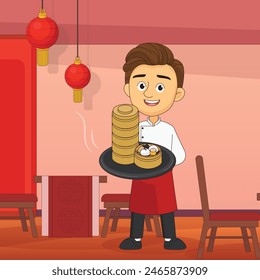 Dim sum illustration of chinese food, asian food dim sum in steamer