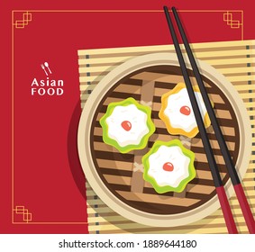 Dim sum illustration vector of Chinese food, Asian food Dim sum in Steamer