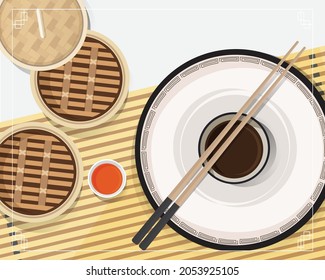 Dim sum-Illustrationsvektor für chinesisches Essen, asiatisches Essen Dim sum in Dampfer