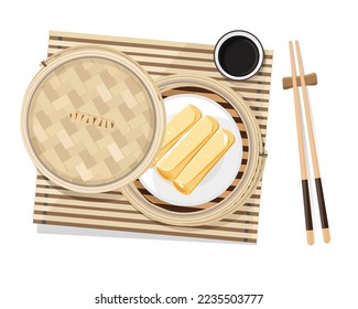 Dim sum-Illustrationsvektor für chinesisches Essen, asiatisches Essen Dim sum in Dampfer