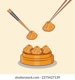 Dim Sum Illustrations Dumpling Set, Premium 3D Asian Food Dim Sum Premium Vector Design. Excellent Creative Dim Sum Illustrations Vector With Background. 