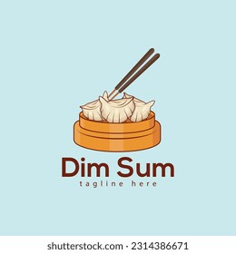 Dim Sum Logo Illustration With Chopsticks In A Bamboo Basket, Hi-Quality Premium Dim Sum Clip Art. Foods Illustrations Food Design. Delicious Dim Sum Food Illustrations Design And Vector.