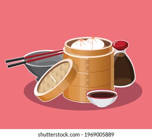 Dim sum menu, Asian food vector illustration	