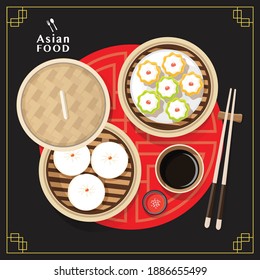 Dim sum menu set Asian food vector illustration	