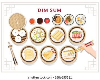 Dim sum menu set Asian food vector illustration	