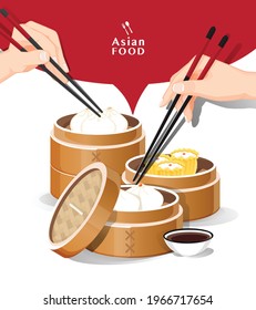 Menú Dim sum conjunto ilustración del vector de comida asiática