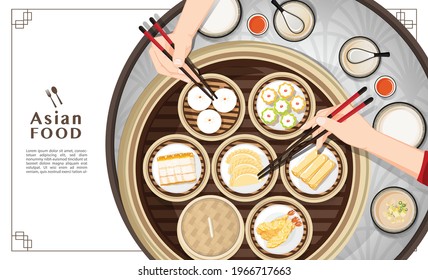 Dim sum menu set Asian food vector illustration