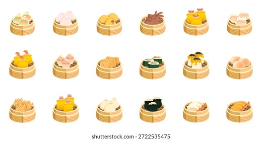 Dim Sum Menú Conjunto Ilustración de diseño de comida asiática