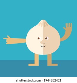 Dirección indicadora de la suma mínima. Caricatura con cara. Ilustración vectorial de estilo plano sobre fondo azul.