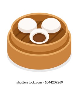 Dim sum, traditional Chinese steamed buns with pork filling. Asian food vector illustration.