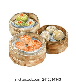 dim sum ilustración vectorial en estilo de acuarela