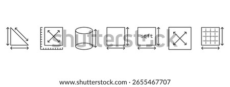 Dimension area and perimeter measure concept. editable stroke outline icons set. Square feet. Vector illustration.