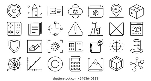 Dimension, area, perimeter, measurement, size editable stroke set on white background flat vector illustration.