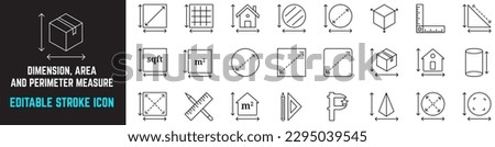 Dimension, area, perimeter, measurement, size editable stroke