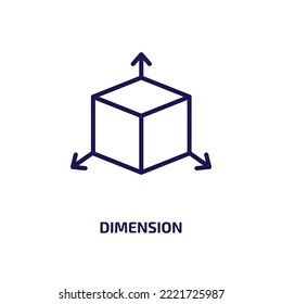 icono de dimensión de la colección de geometría. Dimensión lineal delgada, vector, icono de contorno redondo aislado en fondo blanco. Signo de dimensión de vector de línea, símbolo para web y móvil