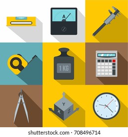 Dimension icon set. Flat style set of 9 dimension vector icons for web design