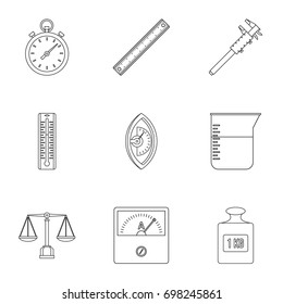 Dimension icon set. Outline style set of 9 dimension vector icons for web isolated on white background