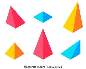 Dimension isometrische Retro-Puzzlefiguren bunten Vektorspiel-Pyramiden.