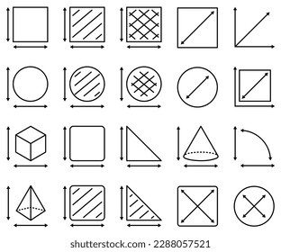 Iconos de línea de dimensión. Ilustración del vector aislada en fondo blanco
