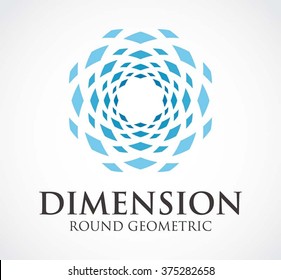 Dimension of round geometric abstract vector and logo design or template sphere office business icon of company identity symbol concept