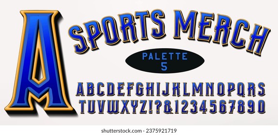 A dimensional alphabet in blue and yellow, ideal for sports merchandising with team colors