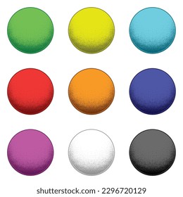 Dimensional balls or spheres are drawn using the pointillism technique.